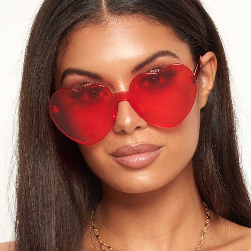 Oversized LOVE Heart Shaped Rimless Sunglasses Red